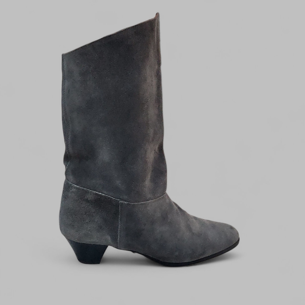 Gray Genuine Suede Wide Slouch Women's Boots Made In France 40